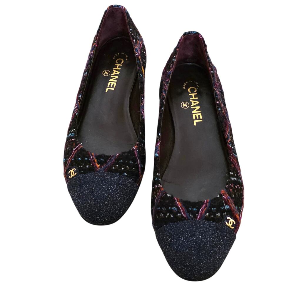 Chanel Tweed Ballet Flats Navy Black CC Cap Toe IT 40 US 9–9.5 G27760 - Picture 13 of 14
